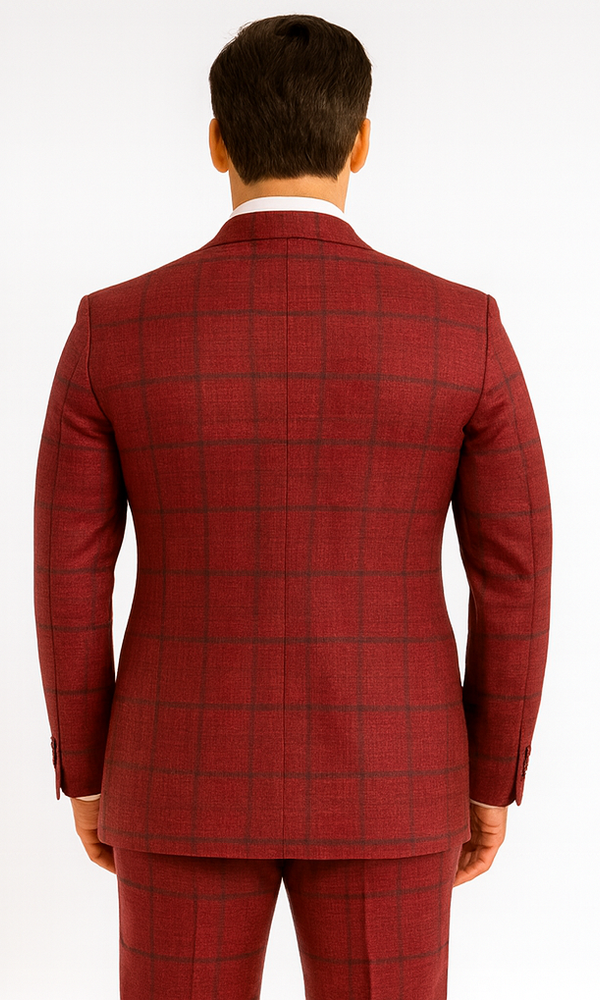 Rossiman Men’s Red & Blue Plaid Double-Breasted Suit – Two-Piece Formalwear