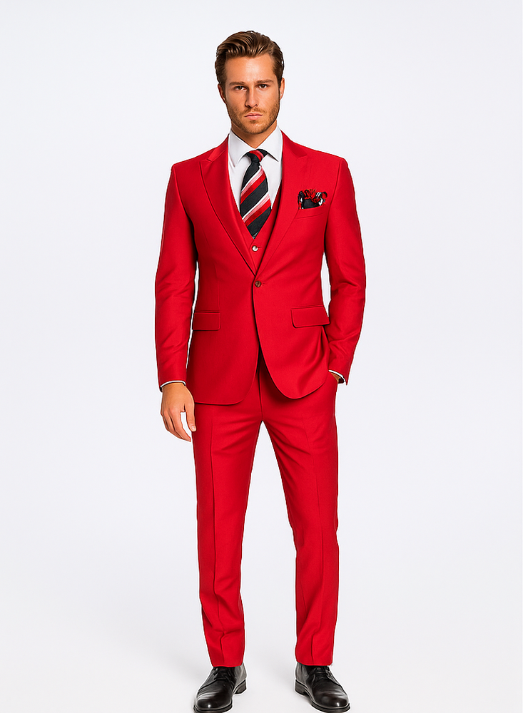 Rossiman Men’s Red Slim Fit Suit | Stylish Double-Breasted Jacket – Italian Tailored 3-Piece Luxury Suit for Men