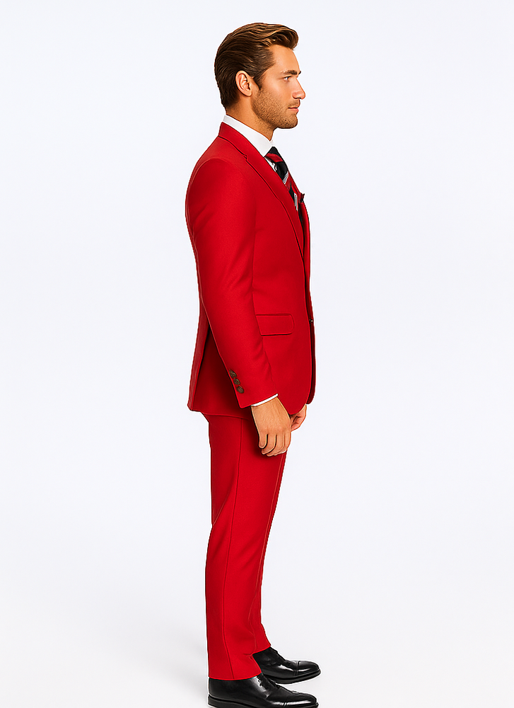 Rossiman Men’s Red Slim Fit Suit | Stylish Double-Breasted Jacket – Italian Tailored 3-Piece Luxury Suit for Men