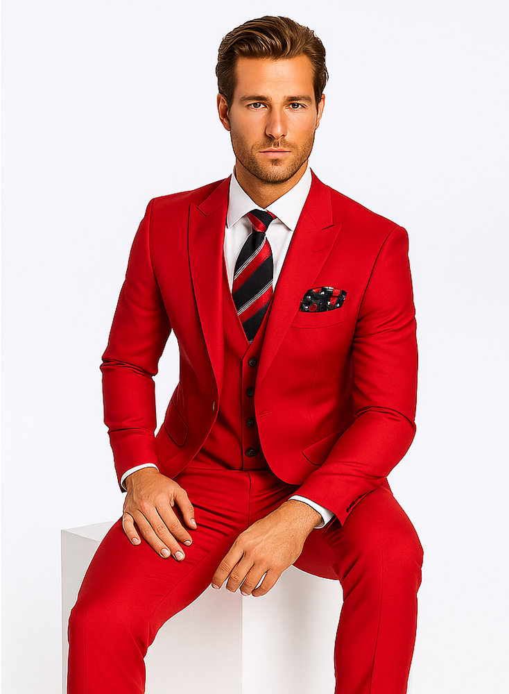 Rossiman Men’s Red Slim Fit Suit | Stylish Double-Breasted Jacket – Italian Tailored 3-Piece Luxury Suit for Men