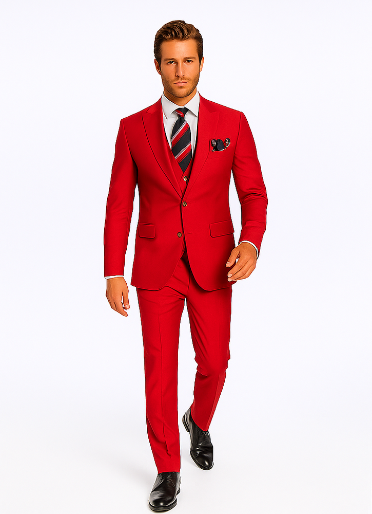 Rossiman Men’s Red Slim Fit Suit | Stylish Double-Breasted Jacket – Italian Tailored 3-Piece Luxury Suit for Men