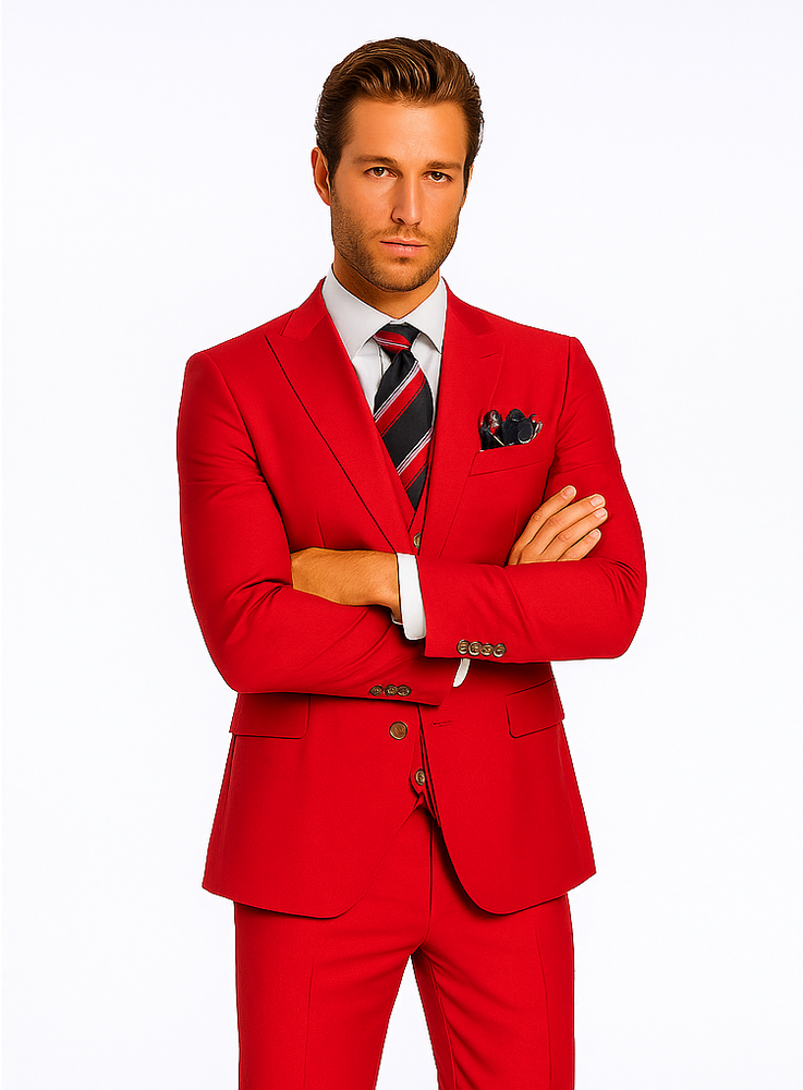 Rossiman Men’s Red Slim Fit Suit | Stylish Double-Breasted Jacket – Italian Tailored 3-Piece Luxury Suit for Men
