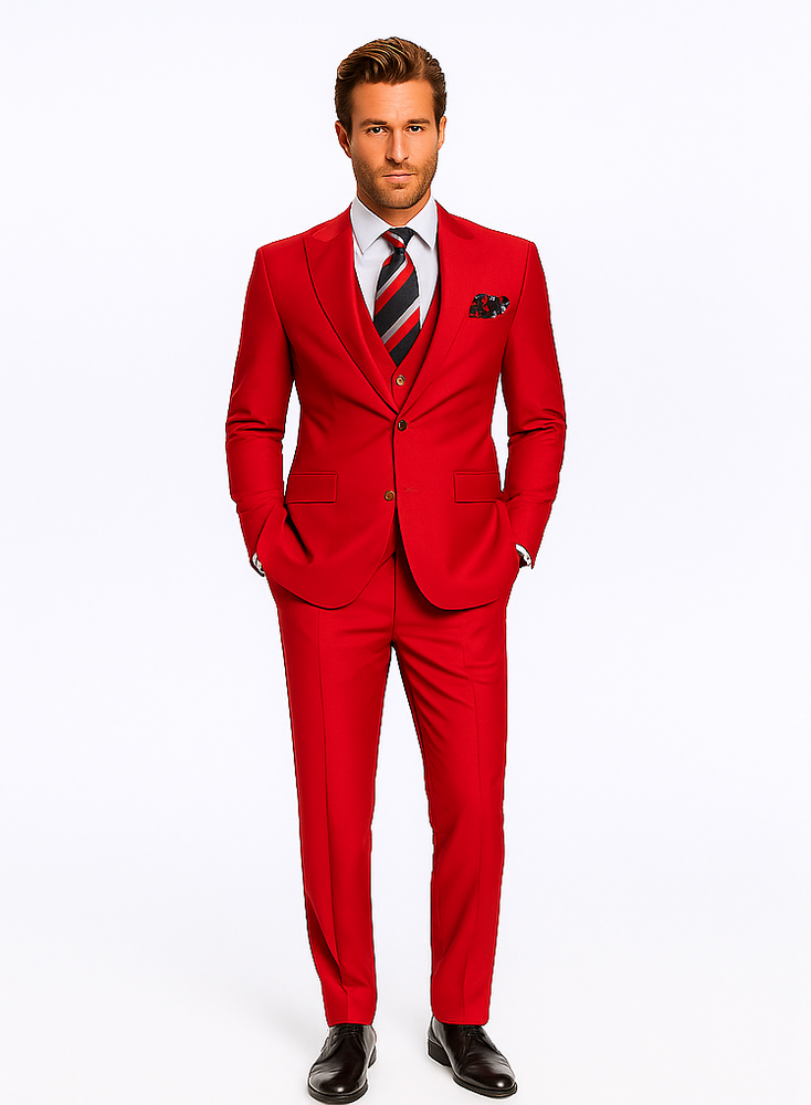 Rossiman Men’s Red Slim Fit Suit | Stylish Double-Breasted Jacket – Italian Tailored 3-Piece Luxury Suit for Men