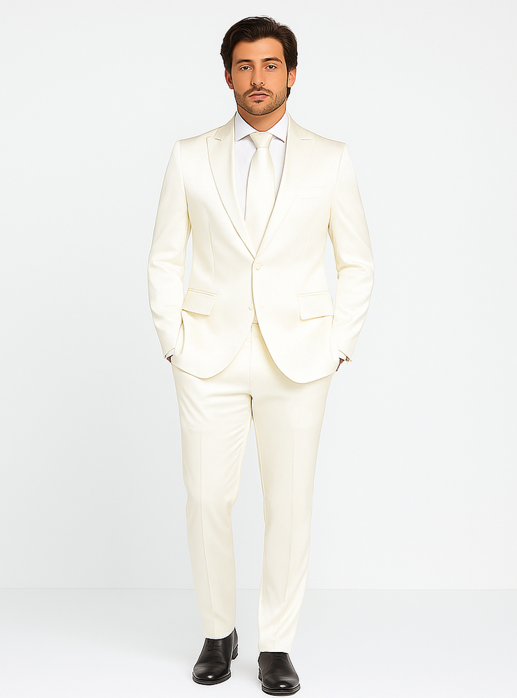 Rossiman White Sateen Suit for Men | High-Shine Formal Elegance – Italian Tailored Luxury Double-Breasted Suit