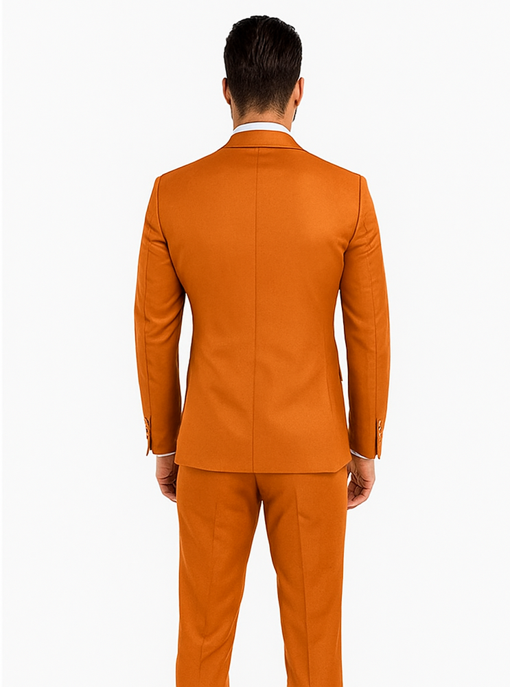 Rossiman Men’s Rust Slim Fit Suit | 3-Piece Set with Double-Breasted Vest & Flat Front Pants – Italian Tailored Luxury