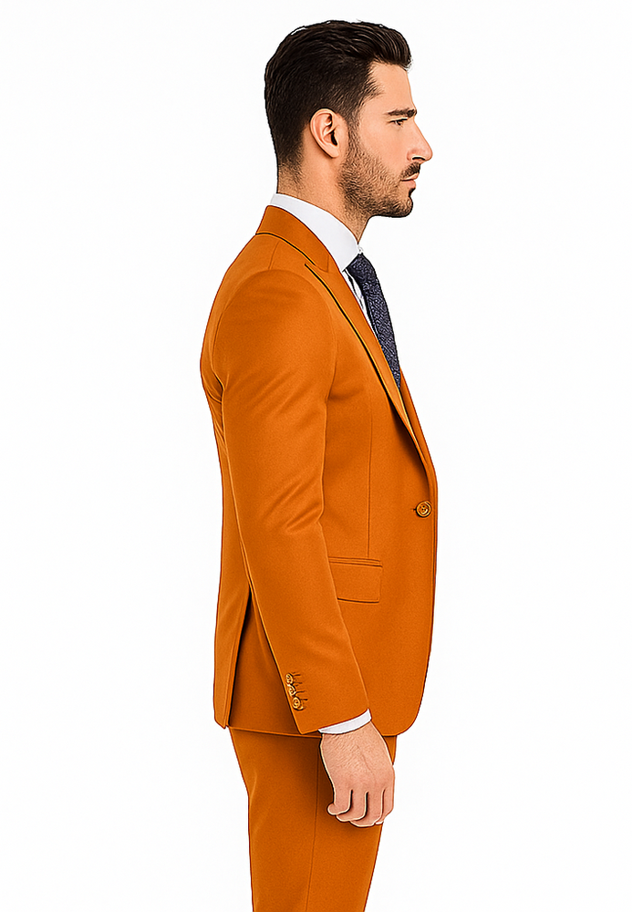Rossiman Men’s Rust Slim Fit Suit | 3-Piece Set with Double-Breasted Vest & Flat Front Pants – Italian Tailored Luxury