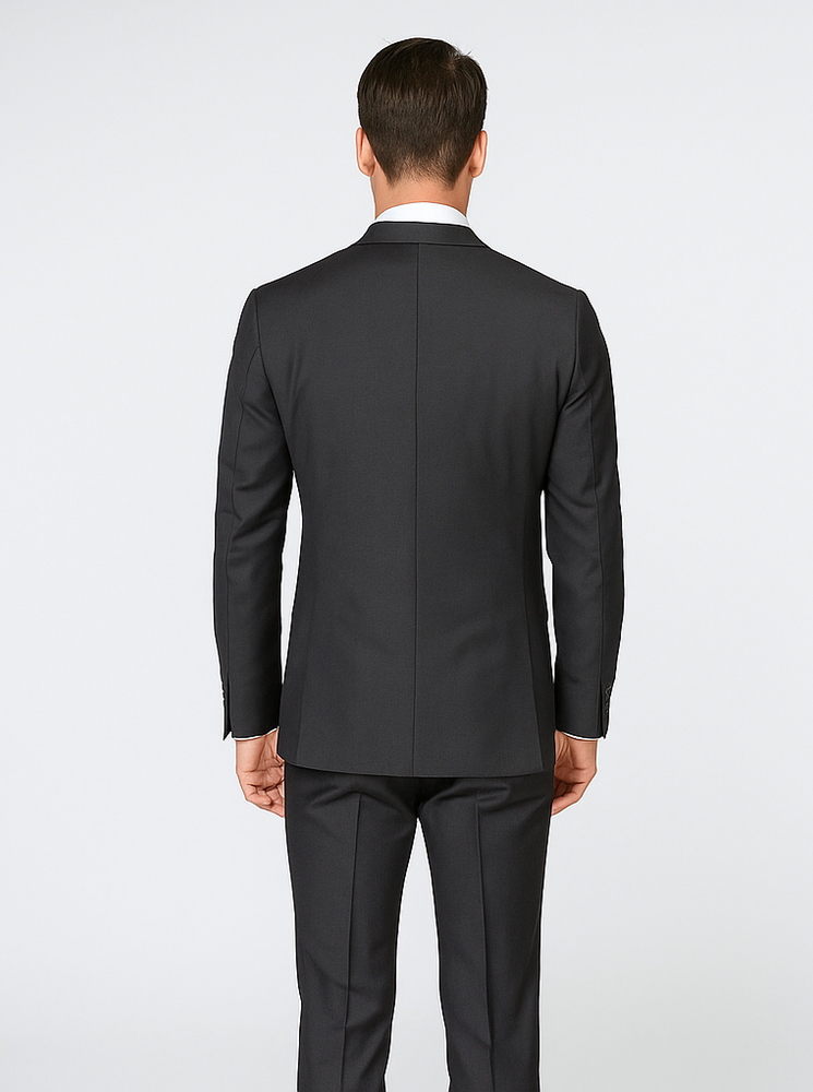 Rossiman Men’s Slim Fit Gray Wool Suit | 1-Button Peak Lapel Jacket & Tapered Low-Rise Pants – Italian Tailored 3-Piece Luxury Suit