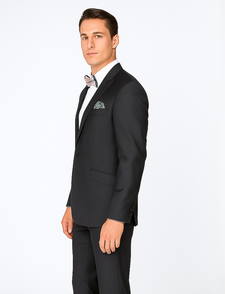 Rossiman Men’s Slim Fit Gray Wool Suit | 1-Button Peak Lapel Jacket & Tapered Low-Rise Pants – Italian Tailored 3-Piece Luxury Suit