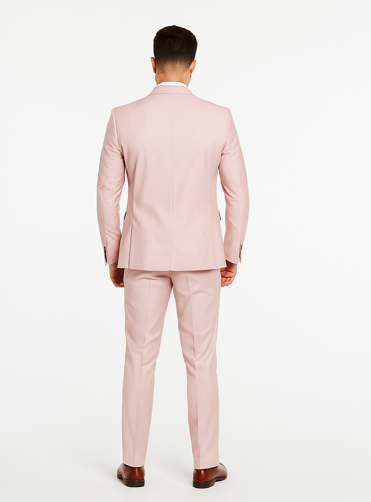 Rossiman Men’s Slim Fit Pink Suit | Elegant Double-Breasted Vest & Tailored Flat Front Pants – Italian 3-Piece Luxury Suit