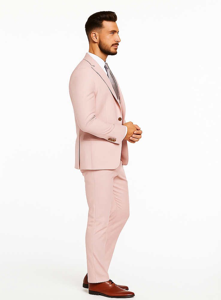 Rossiman Men’s Slim Fit Pink Suit | Elegant Double-Breasted Vest & Tailored Flat Front Pants – Italian 3-Piece Luxury Suit