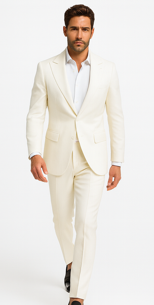 Rossiman Men’s White Seersucker Suit – Peak Lapel Summer Formalwear