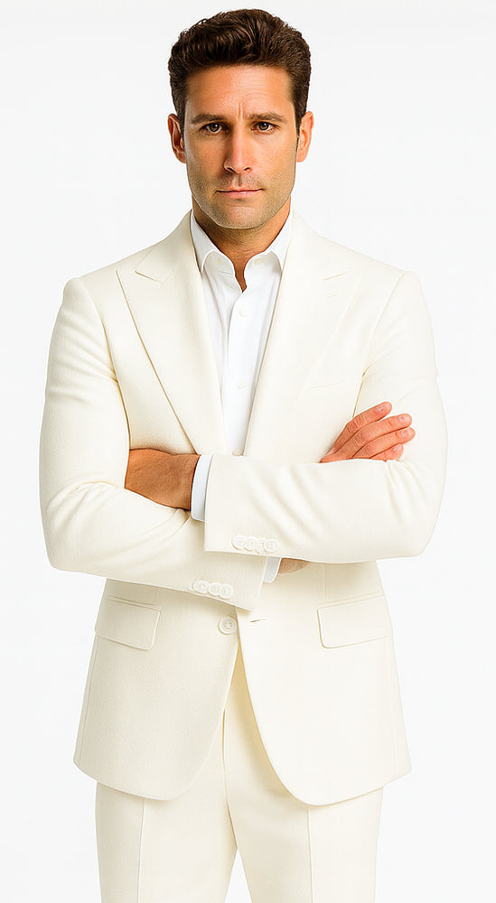 Rossiman Men’s White Seersucker Suit – Peak Lapel Summer Formalwear