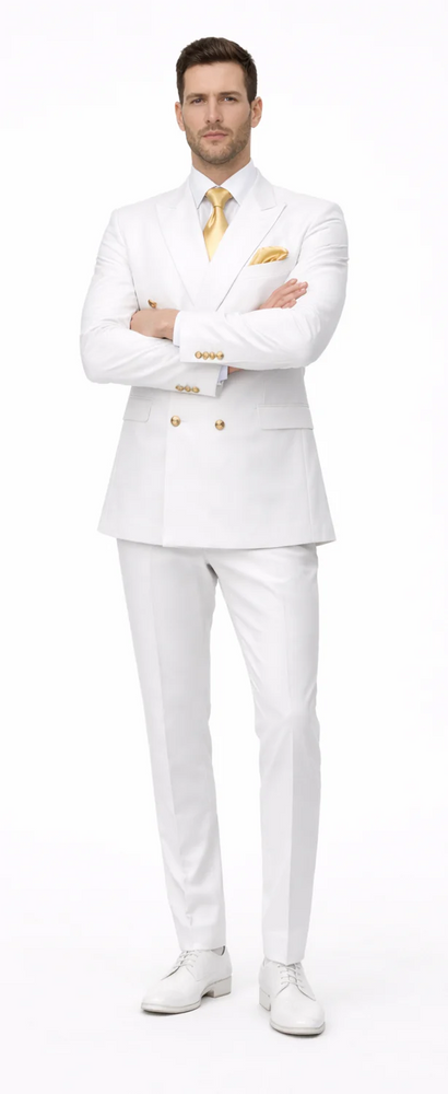 Rossiman Men's White Slim Fit Suit – Double-Breasted 3-Piece Formal Ensemble