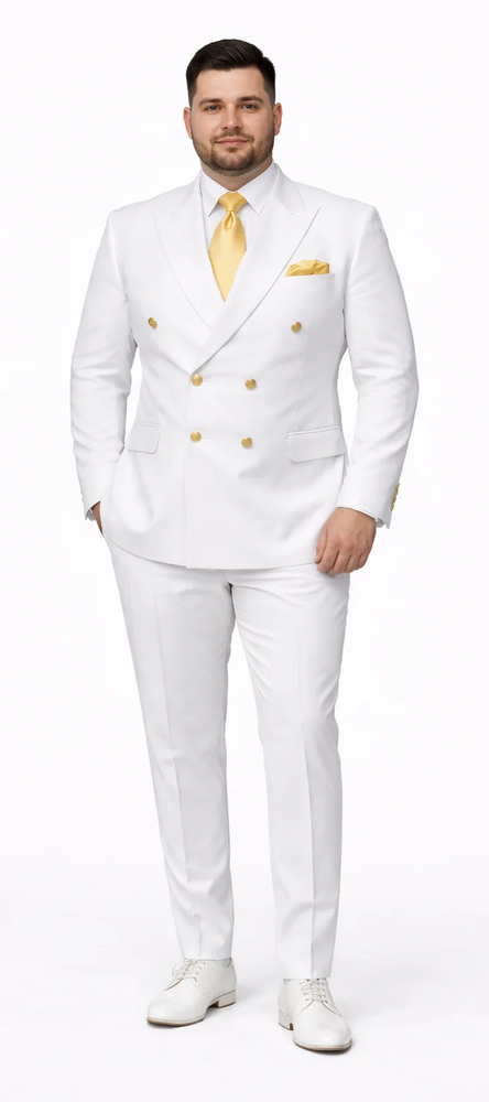 Rossiman Men's White Slim Fit Suit – Double-Breasted 3-Piece Formal Ensemble