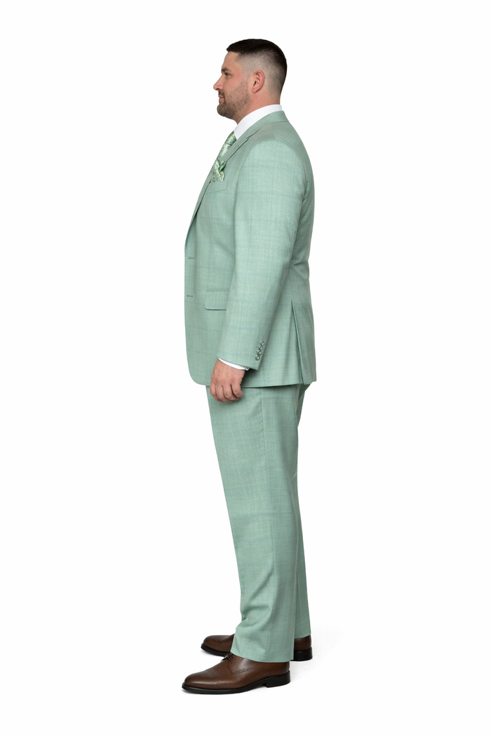 Mint Sage Windowpane 3-Piece Luxury Wedding Suit with Green Paisley Accents