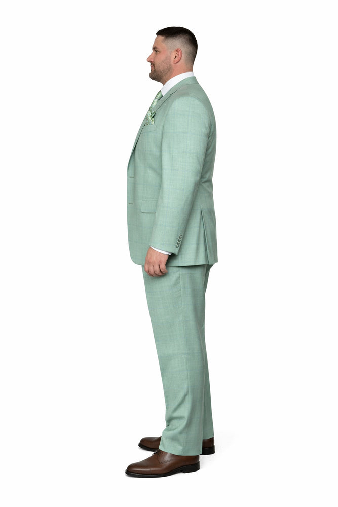 Mint Sage Windowpane 3-Piece Luxury Wedding Suit with Green Paisley Accents