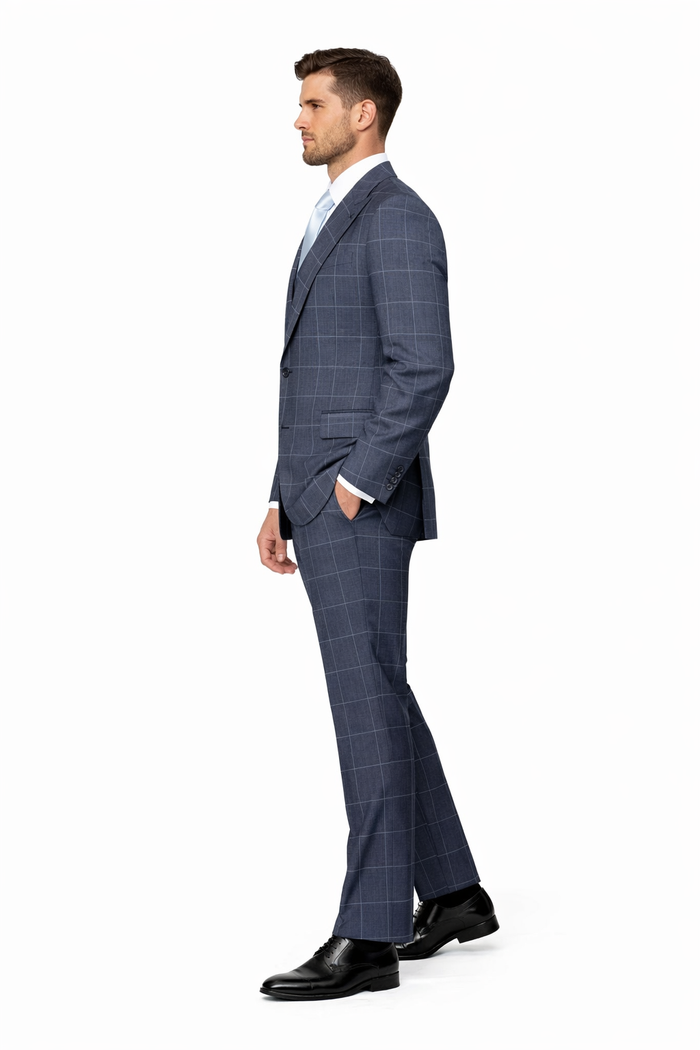Navy Gridline Windowpane 3-Piece Modern Executive Suit by Rossiman
