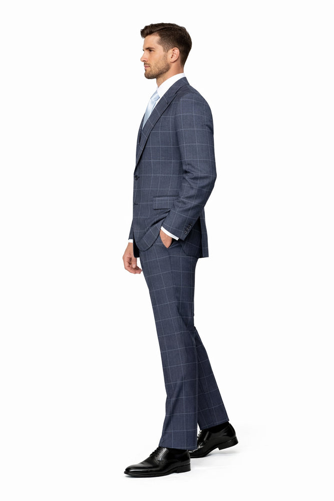 Navy Gridline Windowpane 3-Piece Modern Executive Suit by Rossiman