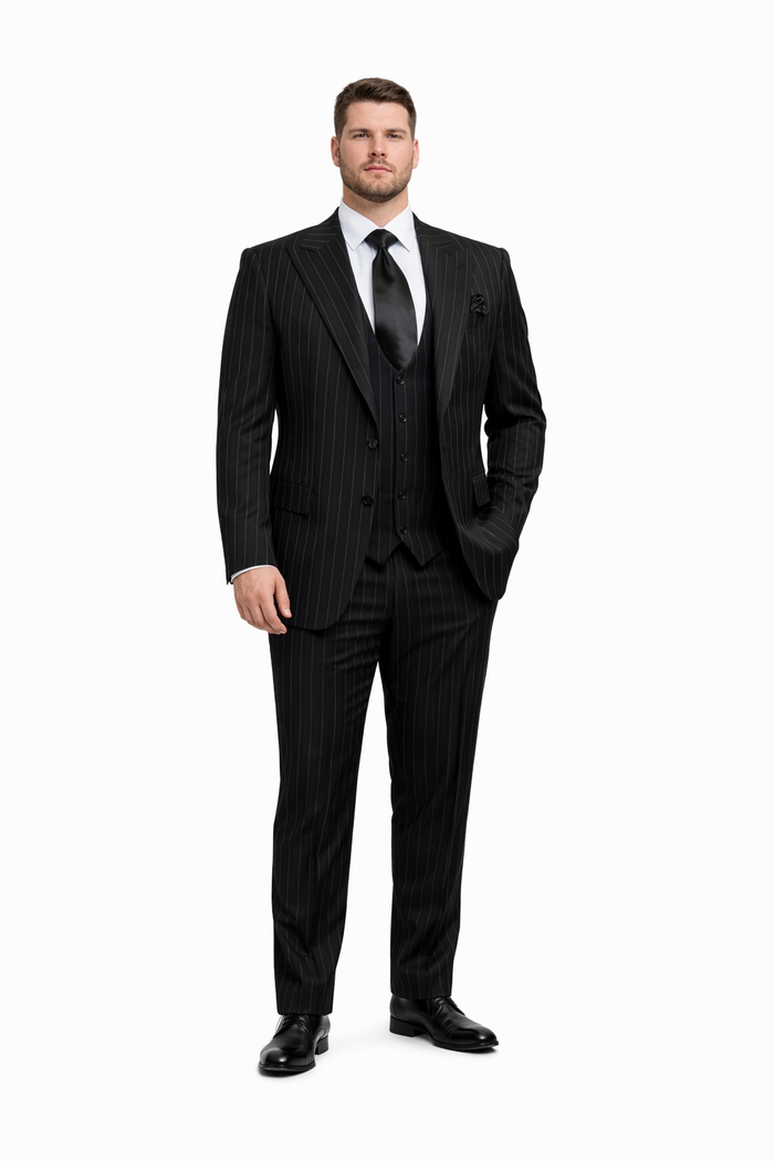 Rossiman Executive Noir Pinstripe 3-Piece Power Suit