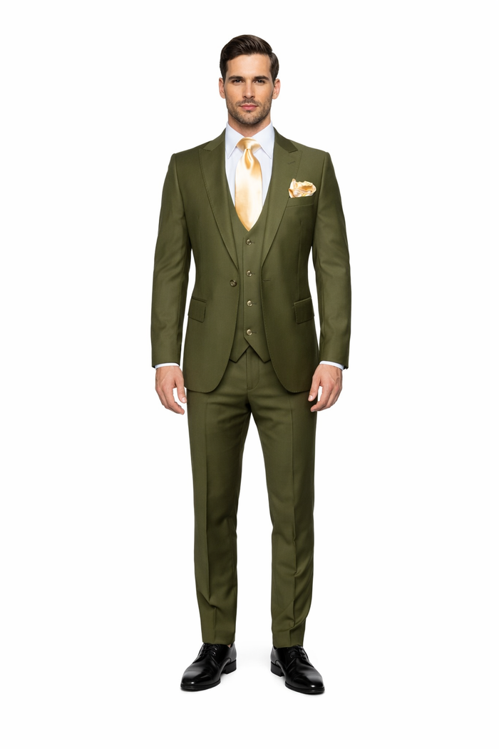 Olive Royale 3-Piece Modern Tailored Suit by Rossiman