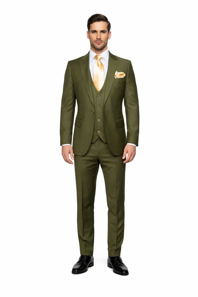 Olive Royale 3-Piece Modern Tailored Suit by Rossiman