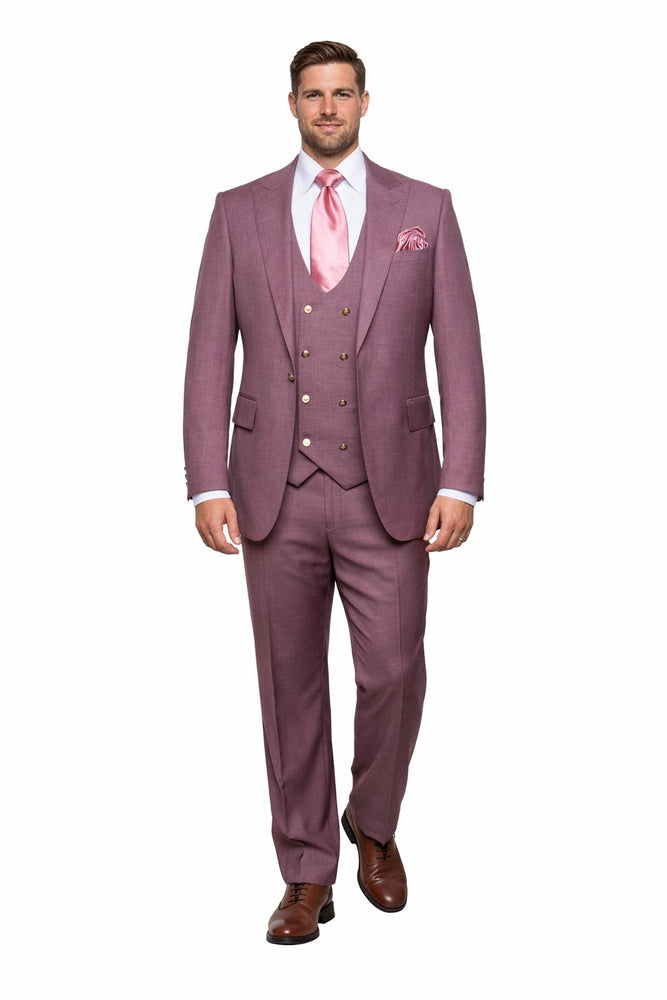 Orchid Plum 3-Piece Luxury Wedding Suit with Pink Accents by Rossiman