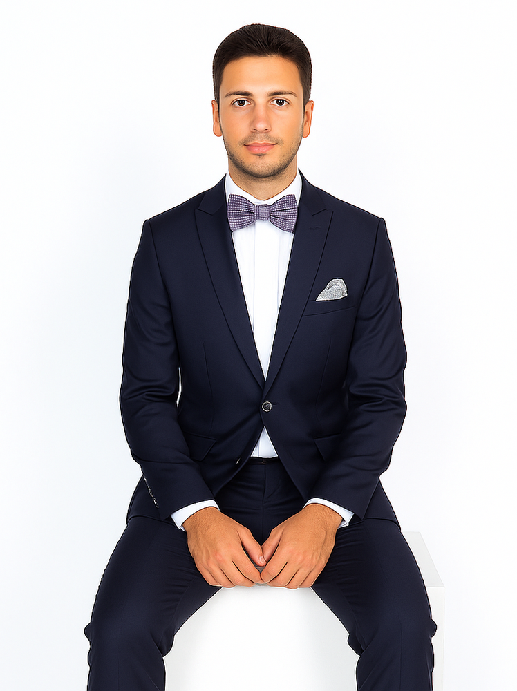 Rossiman Rossi Navy Blue Slim Fit Suit | Peak Lapel Tailored Formalwear for Men – Italian 3-Piece Luxury Suit