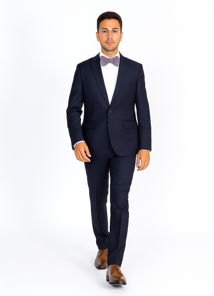 Rossiman Rossi Navy Blue Slim Fit Suit | Peak Lapel Tailored Formalwear for Men – Italian 3-Piece Luxury Suit