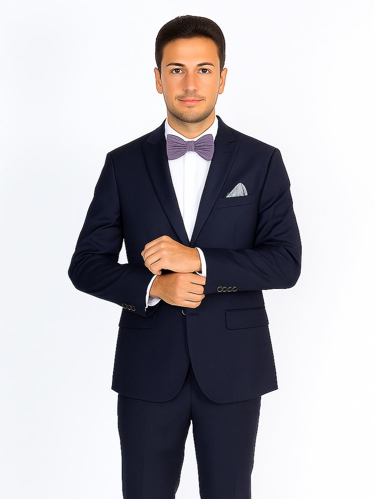 Rossiman Rossi Navy Blue Slim Fit Suit | Peak Lapel Tailored Formalwear for Men – Italian 3-Piece Luxury Suit