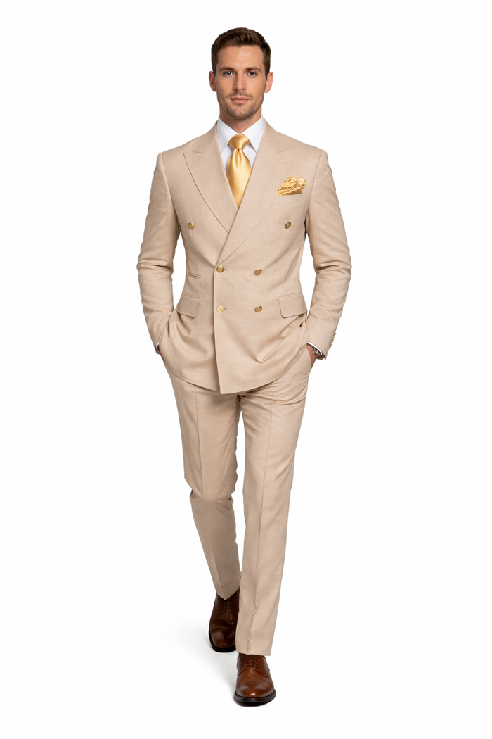 Imperial Sand Double-Breasted 2-Piece Power Suit by Rossiman