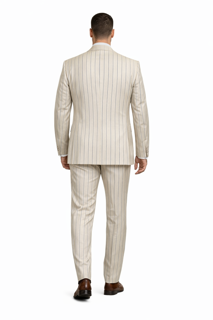 Sandline Beige & Blue Pinstripe 3-Piece Executive Suit by Rossiman