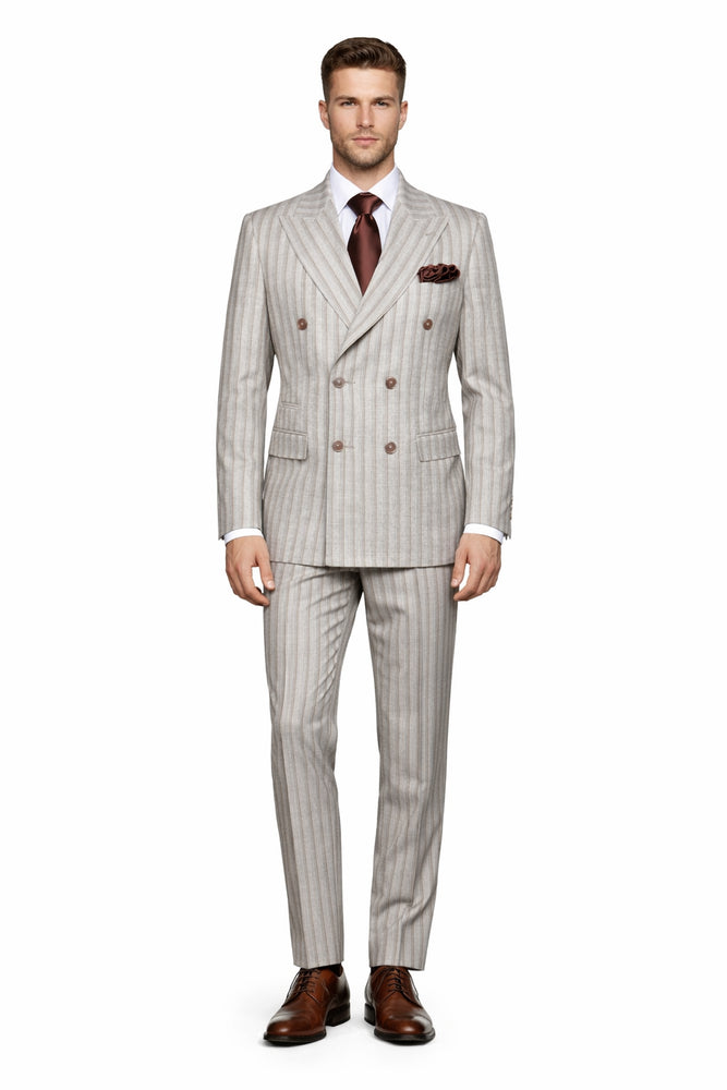 Sandstone Regent Double-Breasted 3-Piece Stripe Suit by Rossiman