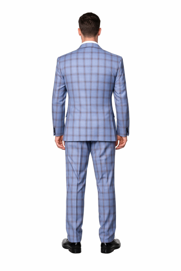 Sky Reflection Blue Windowpane 3-Piece Tailored Suit by Rossiman