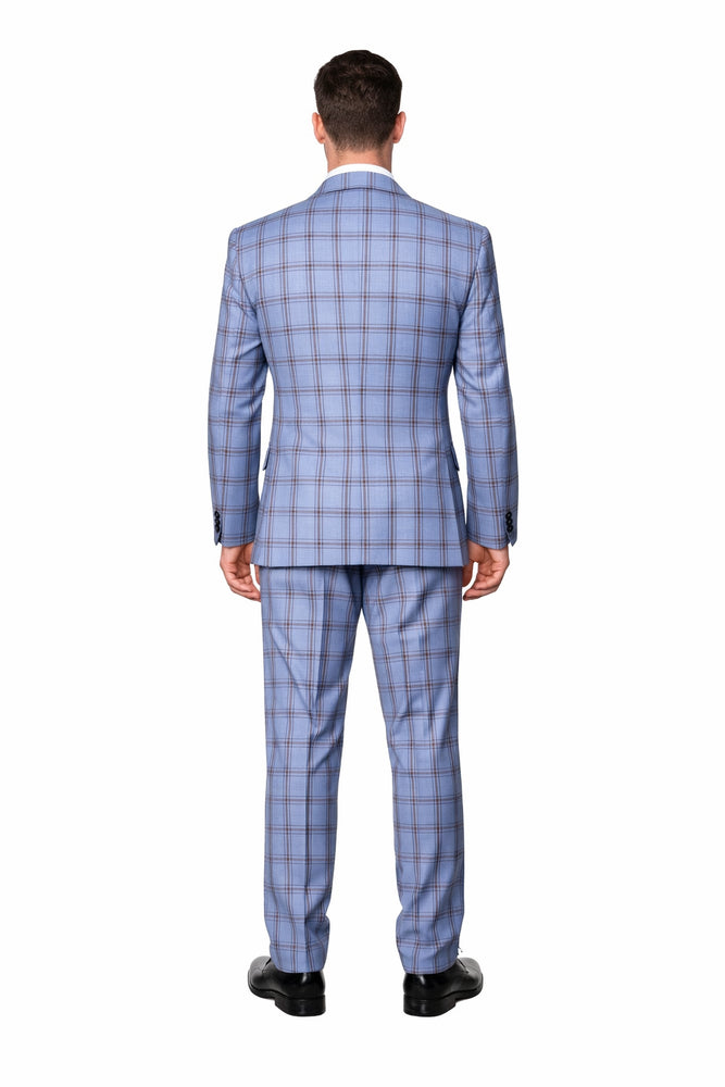 Sky Reflection Blue Windowpane 3-Piece Tailored Suit by Rossiman