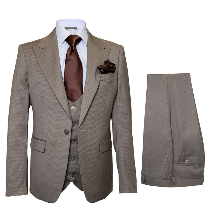 Rossiman Marquis Taupe Micro-Texture 3-Piece Elegance Suit