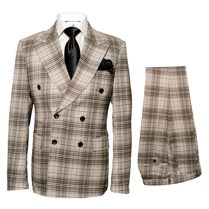 Rossiman Dominion Taupe Shadow Plaid Double-Breasted Suit