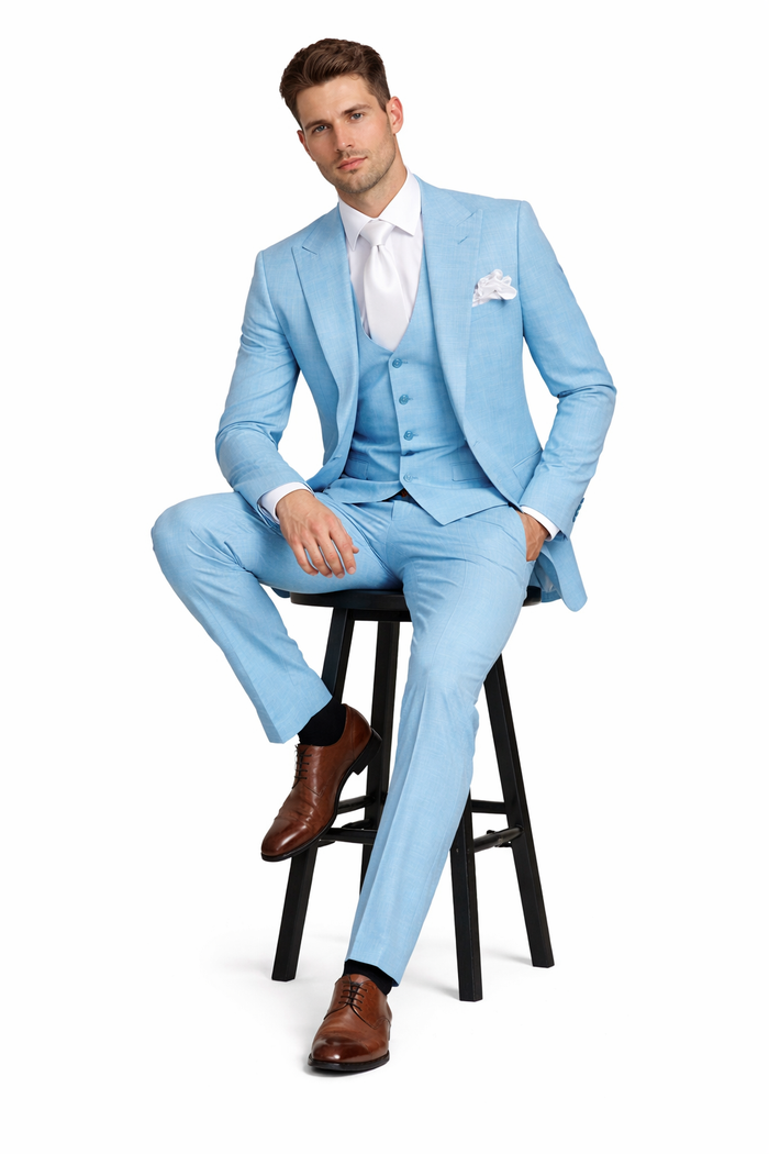 Aqua Horizon Textured Blue 3-Piece Luxe Suit by Rossiman