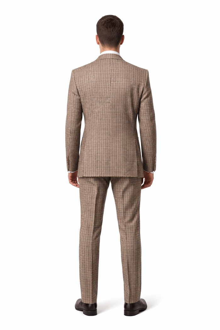 Rossiman Windsor Tan Mini-Check Double-Breasted 3-Piece Heritage Suit