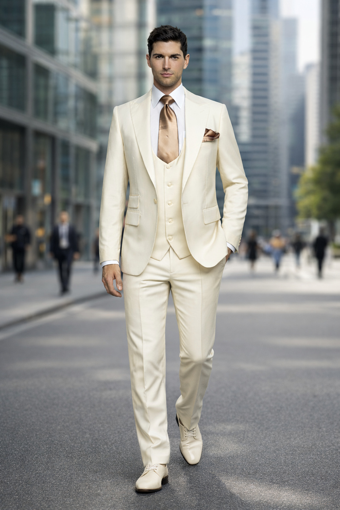 Rossiman Capri Ivory 3-Piece Wedding Suit