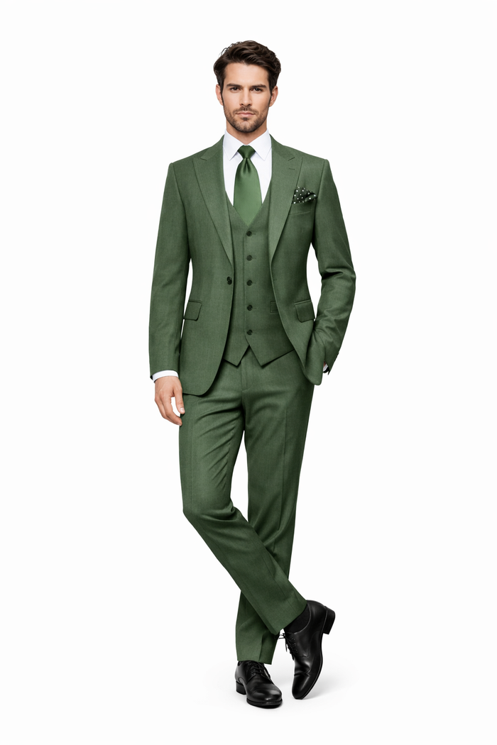 Forest Chancellor Green 3-Piece Tailored Luxe Suit by Rossiman