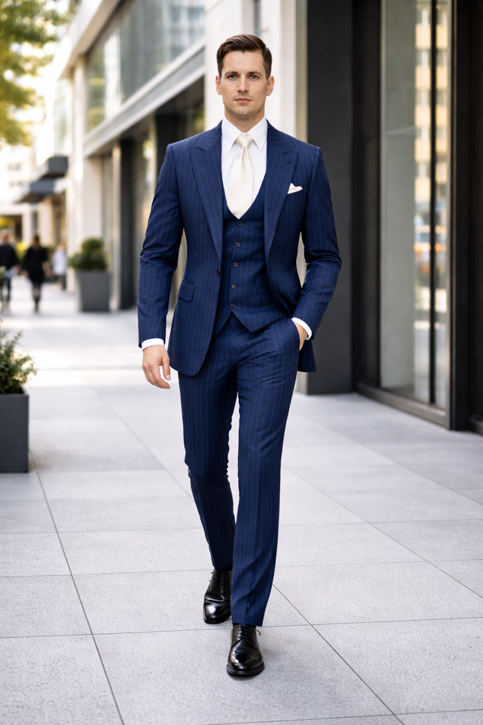 Navy Heritage Pinstripe 3-Piece MasterTailor Suit by Rossiman