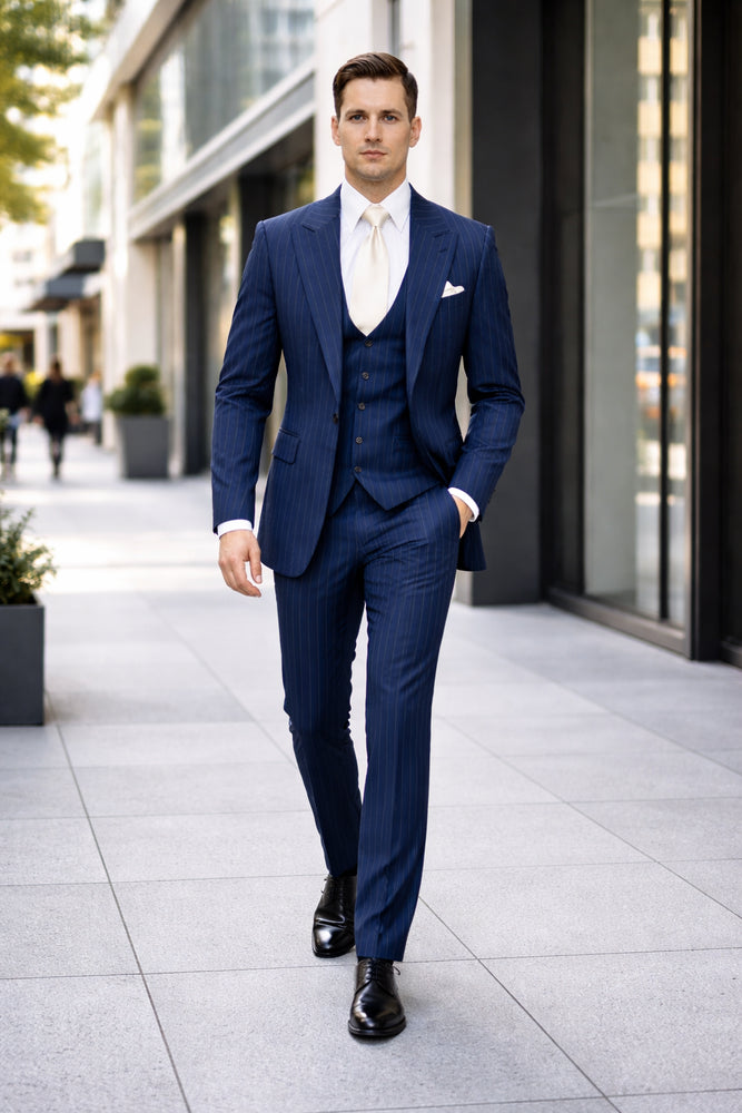 Navy Heritage Pinstripe 3-Piece MasterTailor Suit by Rossiman