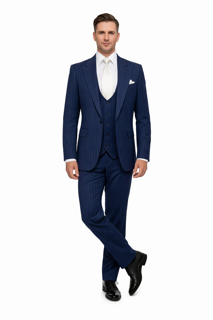 Navy Heritage Pinstripe 3-Piece MasterTailor Suit by Rossiman