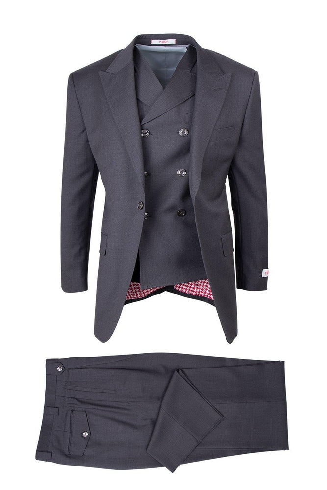 Tiglio Italian Suit - Real Wool Fabric Super 150's San Giovesse Gray, Wide Leg Suit & Vest in Color Gray