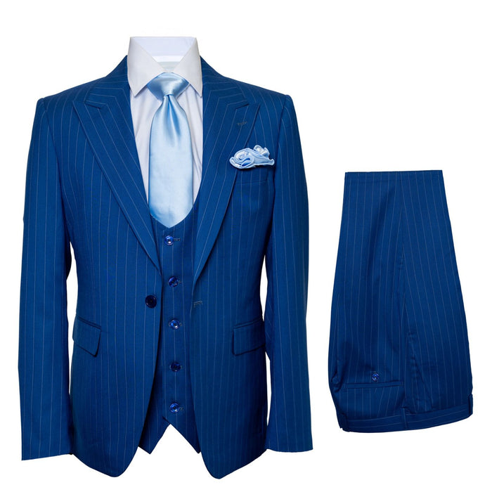 Royal Ascend Blue Pinstripe 3-Piece TailorCraft Suit by Rossiman