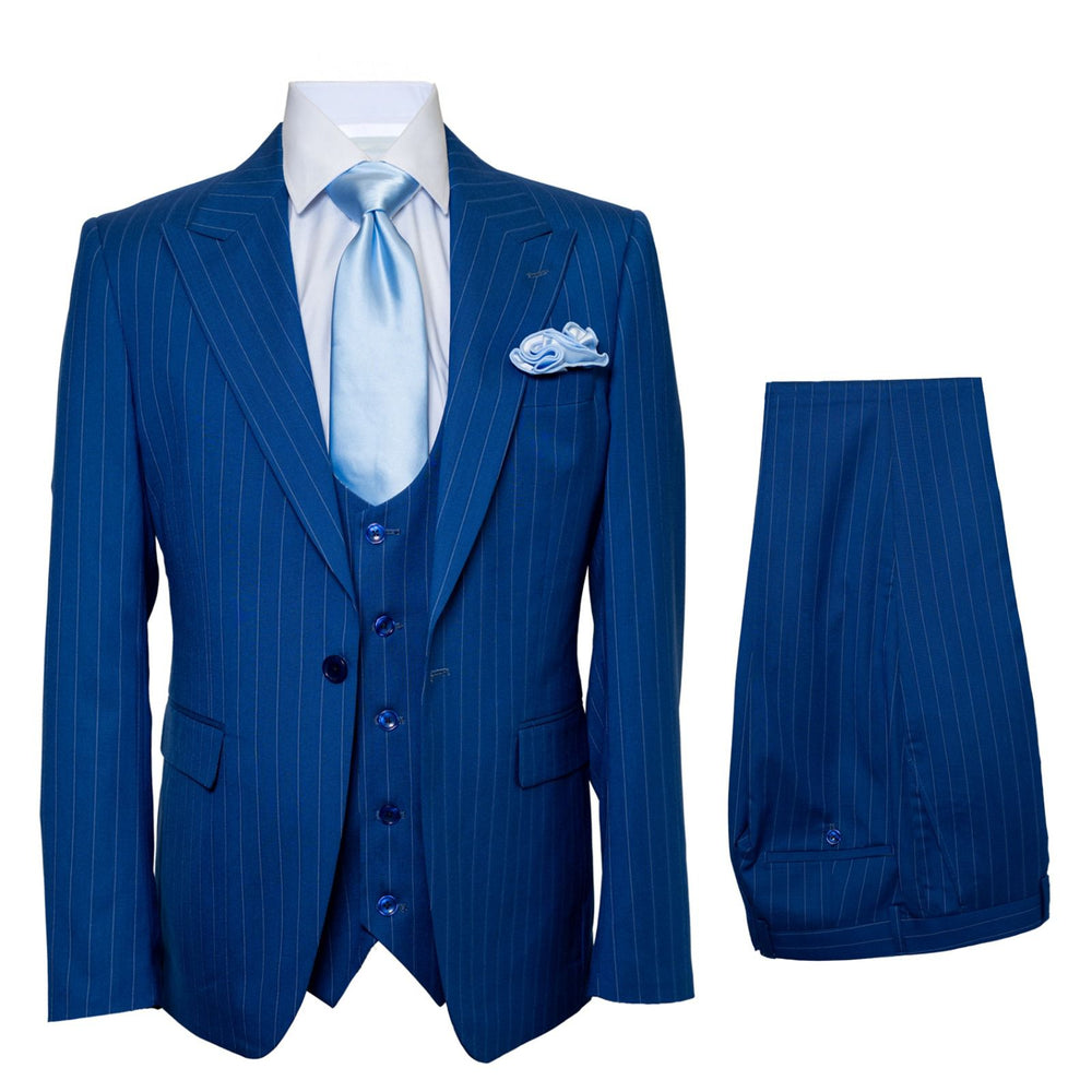 Royal Ascend Blue Pinstripe 3-Piece TailorCraft Suit by Rossiman