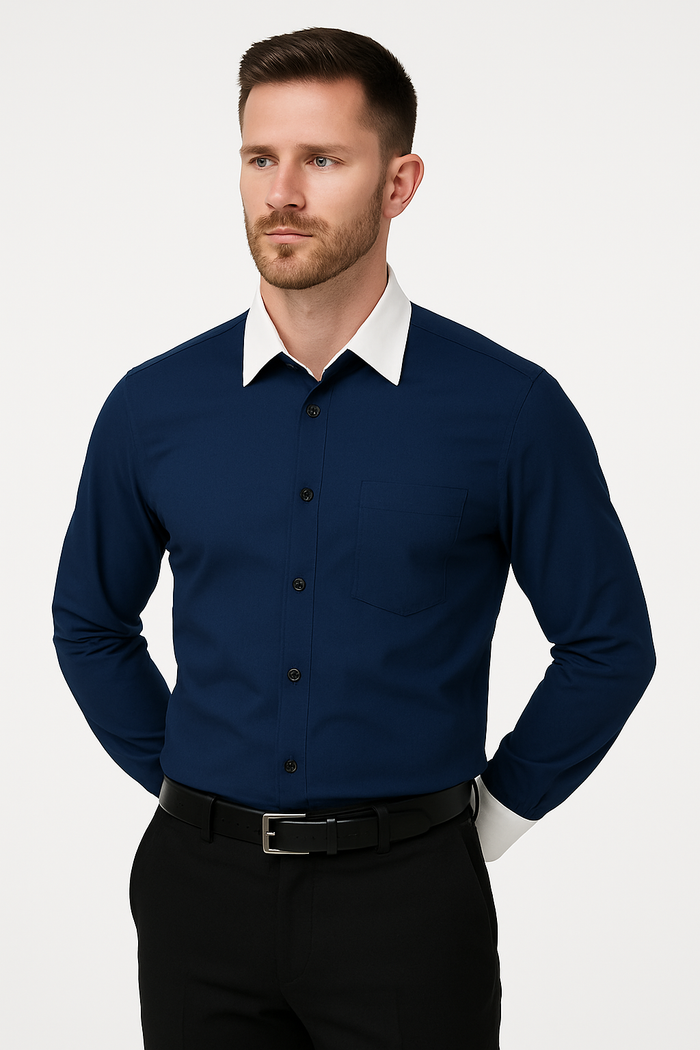 Classic Stylish Fashionable -White Collar Two Toned Contrast white collars Multi-color Men's Dress Shirt
