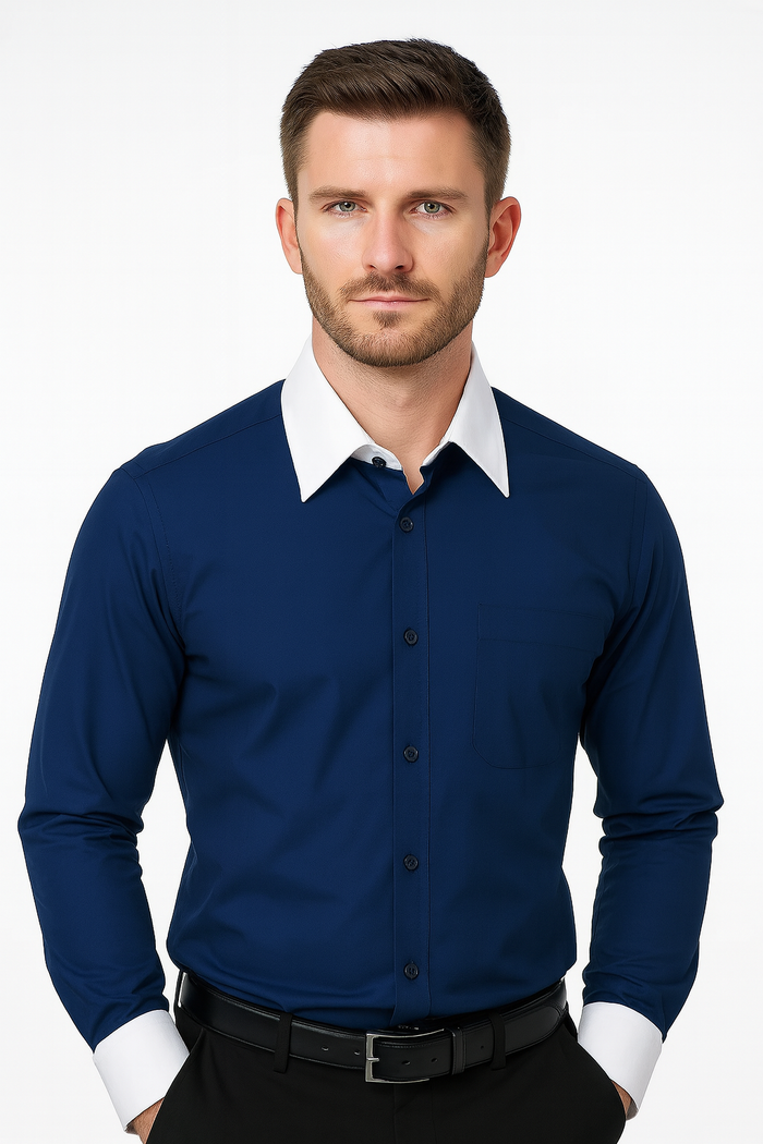 Classic Stylish Fashionable -White Collar Two Toned Contrast white collars Multi-color Men's Dress Shirt