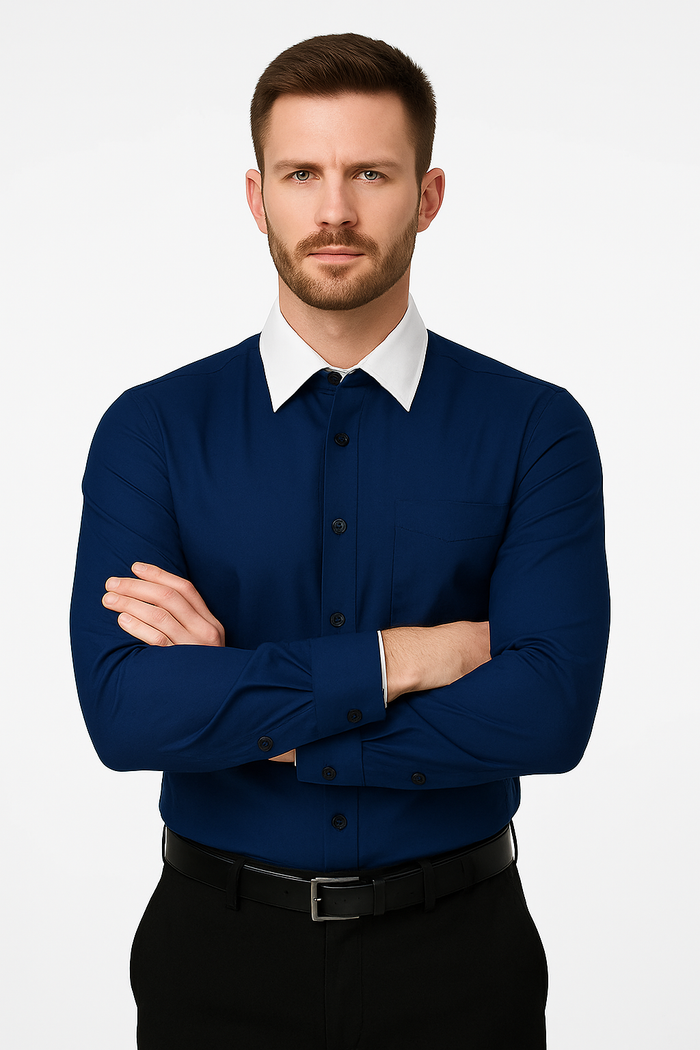 Classic Stylish Fashionable -White Collar Two Toned Contrast white collars Multi-color Men's Dress Shirt