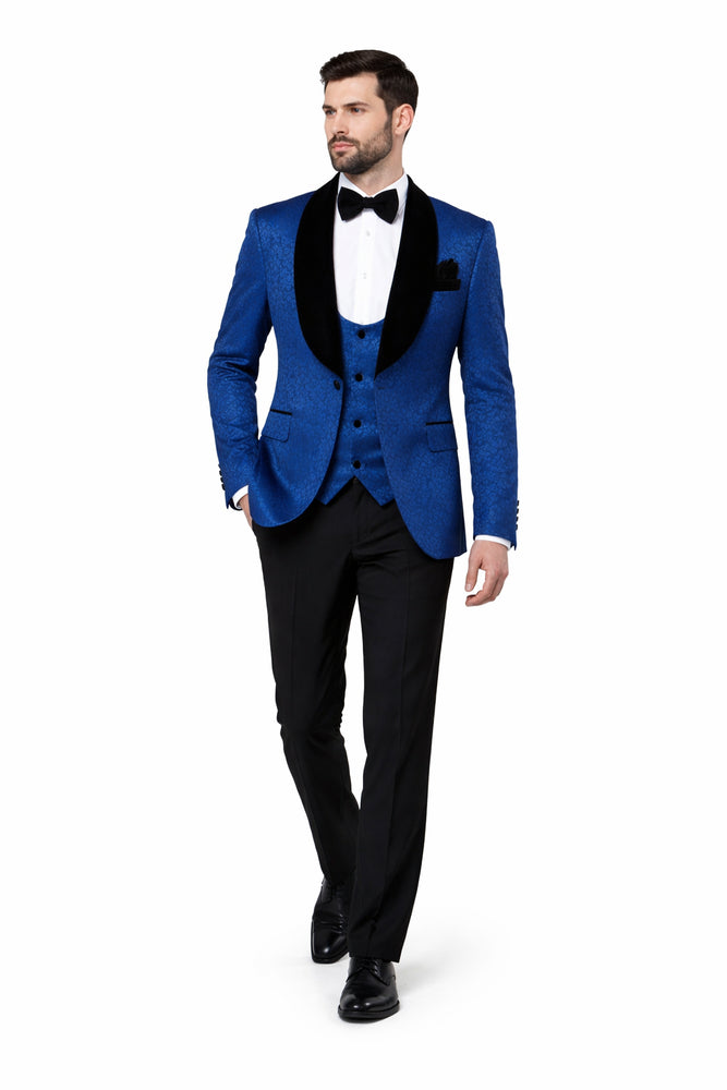 Rossiman Royal Midnight Blue Velvet-Lapel 3-Piece Gala Tuxedo Suit